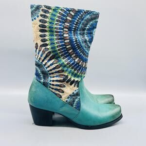L'Artiste Spring Step Boots Womens 7.5 Blue Leather Peru Western Mid Calf Boho